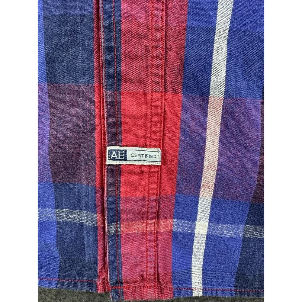 VTG 90s American‎ Eagle Men's Sz M Denim Button-Up Shirt Plaid Cotton Grunge Y2K